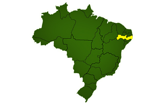 Pernambuco destacado no mapa do Brasil