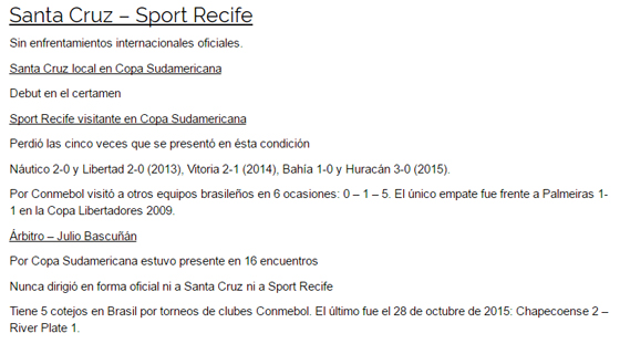 Texto da Commebol sobre Santa x Sport, na Sul-Americana