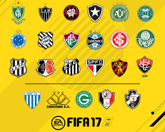 Clubes brasileiros confirmados no Fifa 17. Crédito: EA Sports/facebook