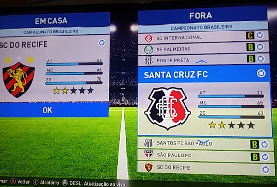 Sport x Santa Cruz no Pro Evolution Soccer 2017, no Xbox One. Crédito: Jefferson/twitter (@jefferson2878)