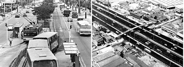 Avenidas Caxangá (Recife) e Brasil (Rio de Janeiro) com implantação da faixa exclusiva na década de 1980