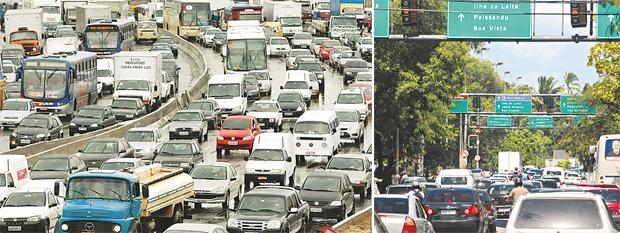 Trânsito congestionado em São Paulo e Recife